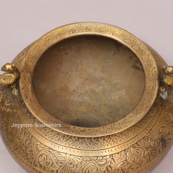Handcrafted Brass Peacock Handle Decorative Planter for Home Decor