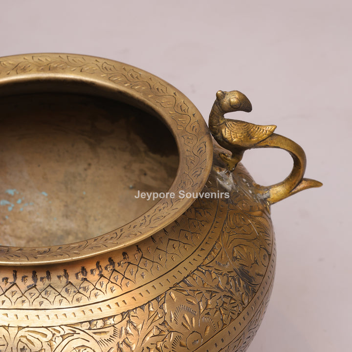 Handcrafted Brass Peacock Handle Decorative Planter for Home Decor