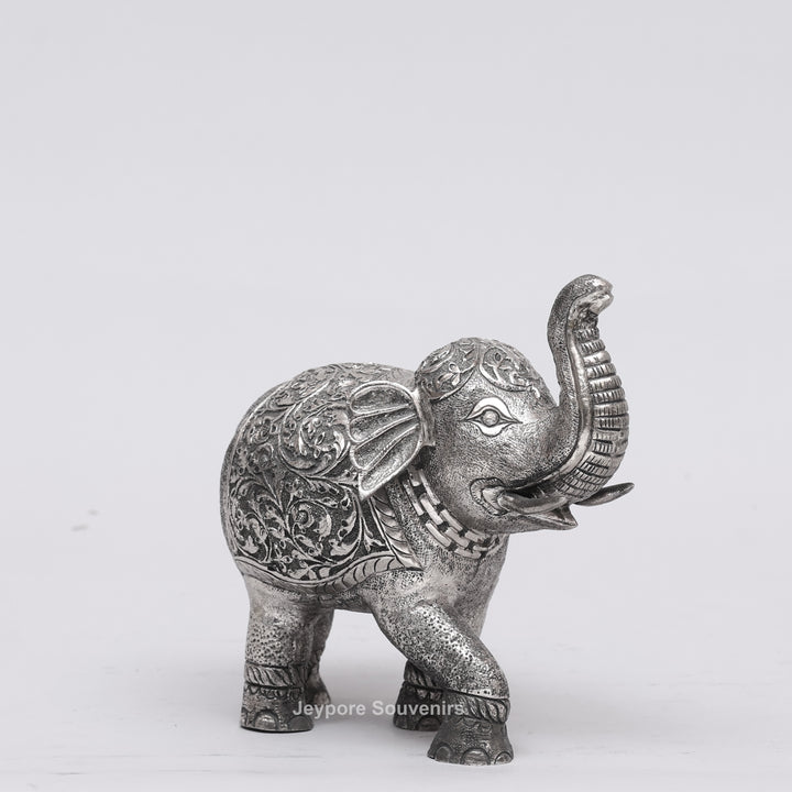 Handcrafted Silver Finish Traditional Indian Decorative Elephant Statue