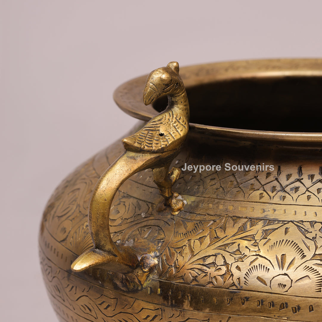 Handcrafted Brass Peacock Handle Decorative Planter for Home Decor