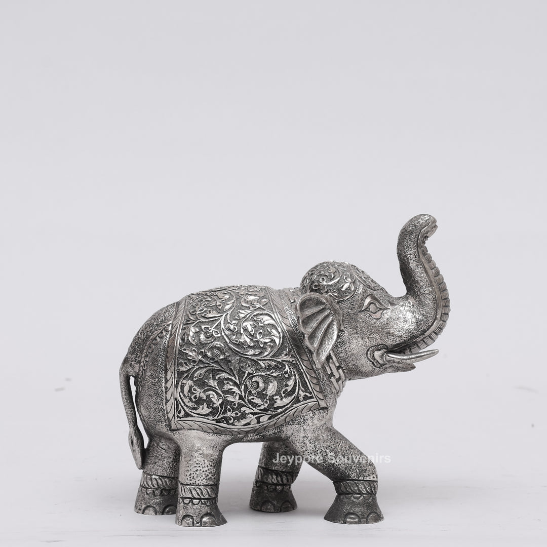 Handcrafted Silver Finish Traditional Indian Decorative Elephant Statue