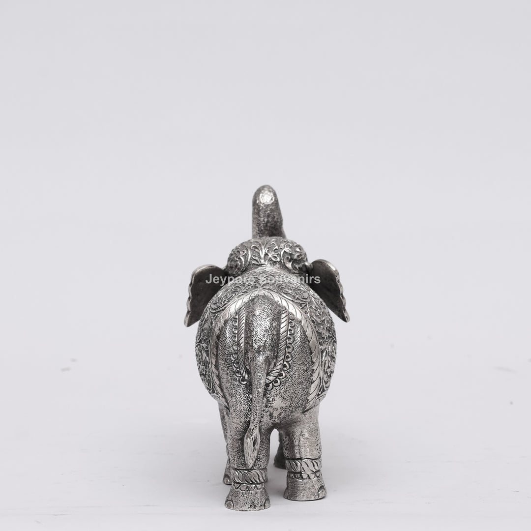 Handcrafted Silver Finish Traditional Indian Decorative Elephant Statue