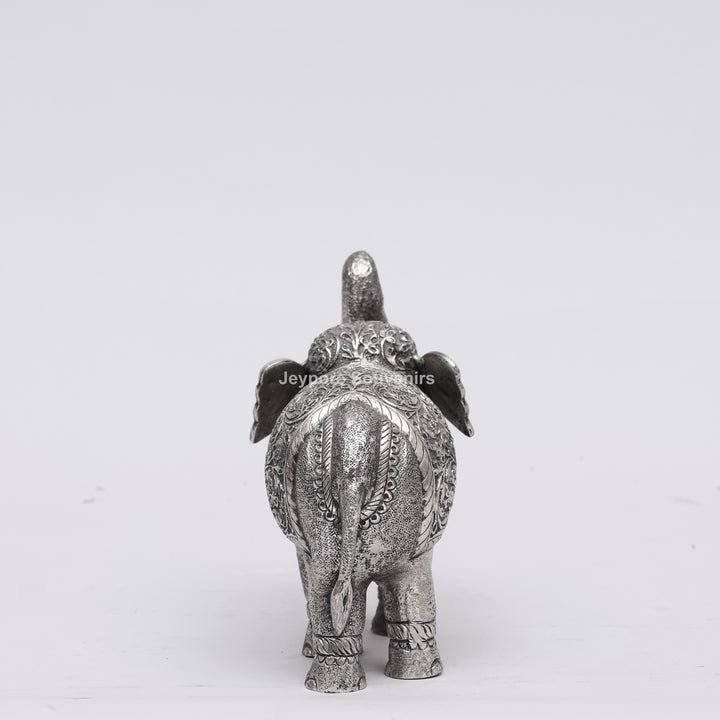 Handcrafted Silver Finish Traditional Indian Decorative Elephant Statue