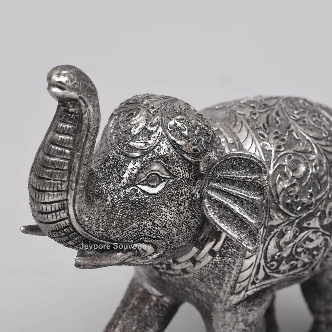 Handcrafted Silver Finish Traditional Indian Decorative Elephant Statue