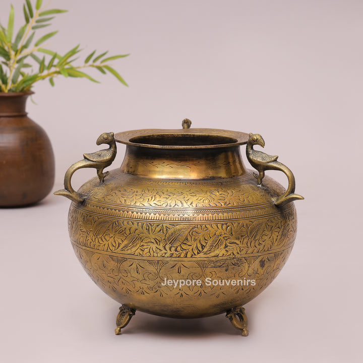Brass Peacock Handle Decorative Planter Pot for Home Decor