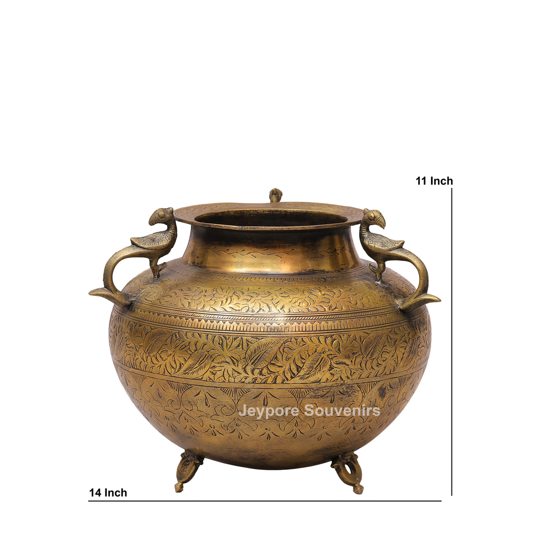 Brass Peacock Handle Decorative Planter Pot for Home Decor
