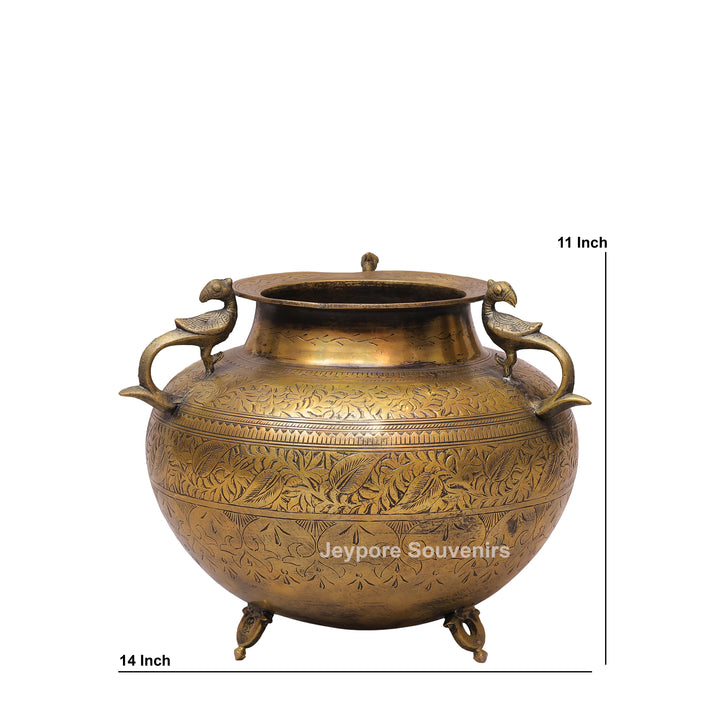 Brass Peacock Handle Decorative Planter Pot for Home Decor