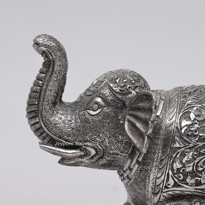 Handcrafted Silver Finish Traditional Indian Decorative Elephant Statue