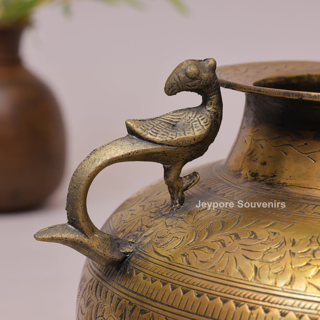 Brass Peacock Handle Decorative Planter Pot for Home Decor