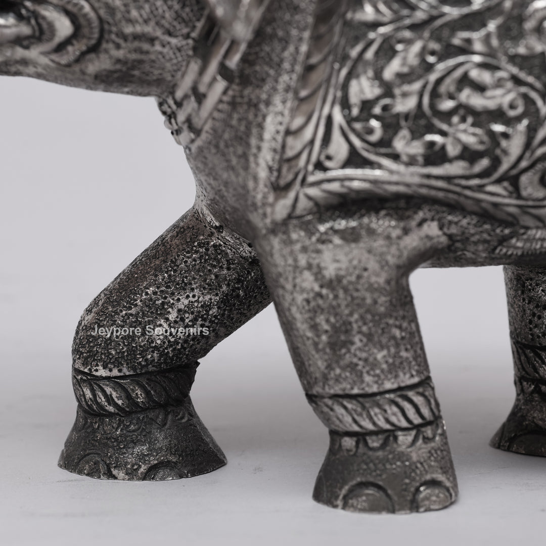 Handcrafted Silver Finish Traditional Indian Decorative Elephant Statue