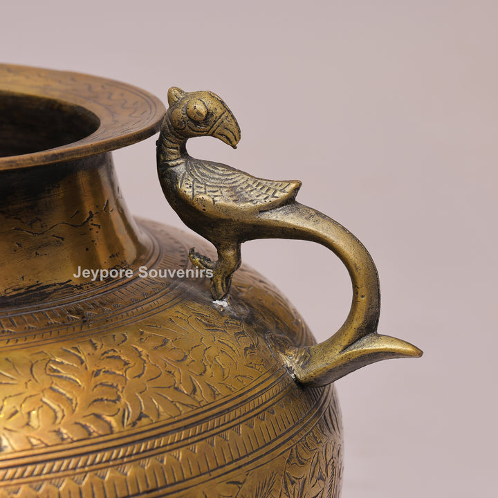 Brass Peacock Handle Decorative Planter Pot for Home Decor