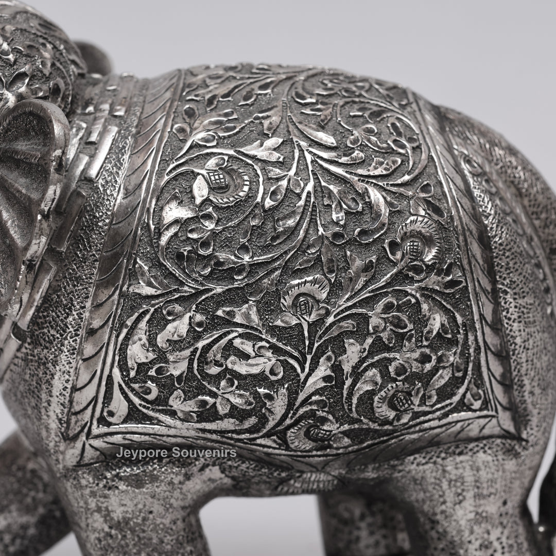 Handcrafted Silver Finish Traditional Indian Decorative Elephant Statue