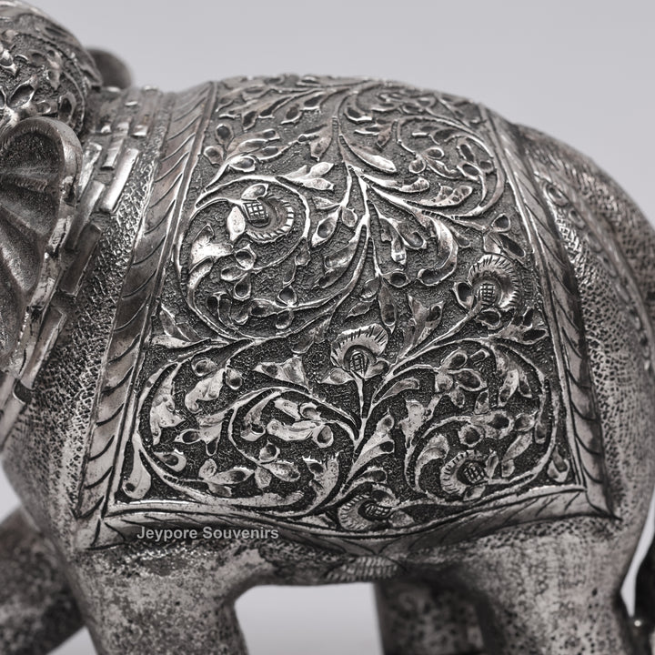 Handcrafted Silver Finish Traditional Indian Decorative Elephant Statue