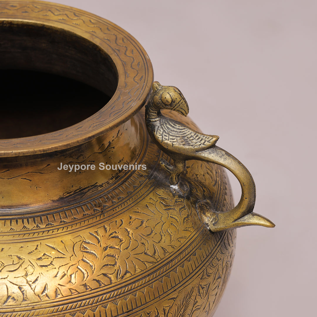 Brass Peacock Handle Decorative Planter Pot for Home Decor