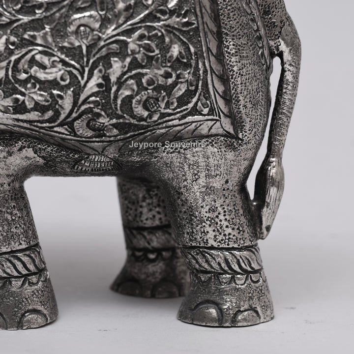Handcrafted Silver Finish Traditional Indian Decorative Elephant Statue