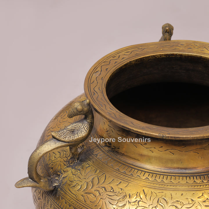 Brass Peacock Handle Decorative Planter Pot for Home Decor