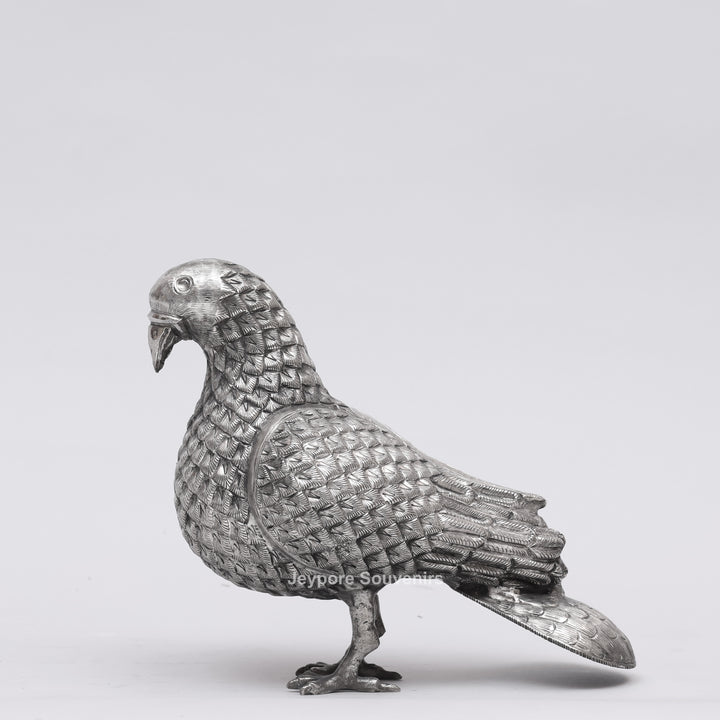 Handcrafted Silver Polished Pigeon Figurine