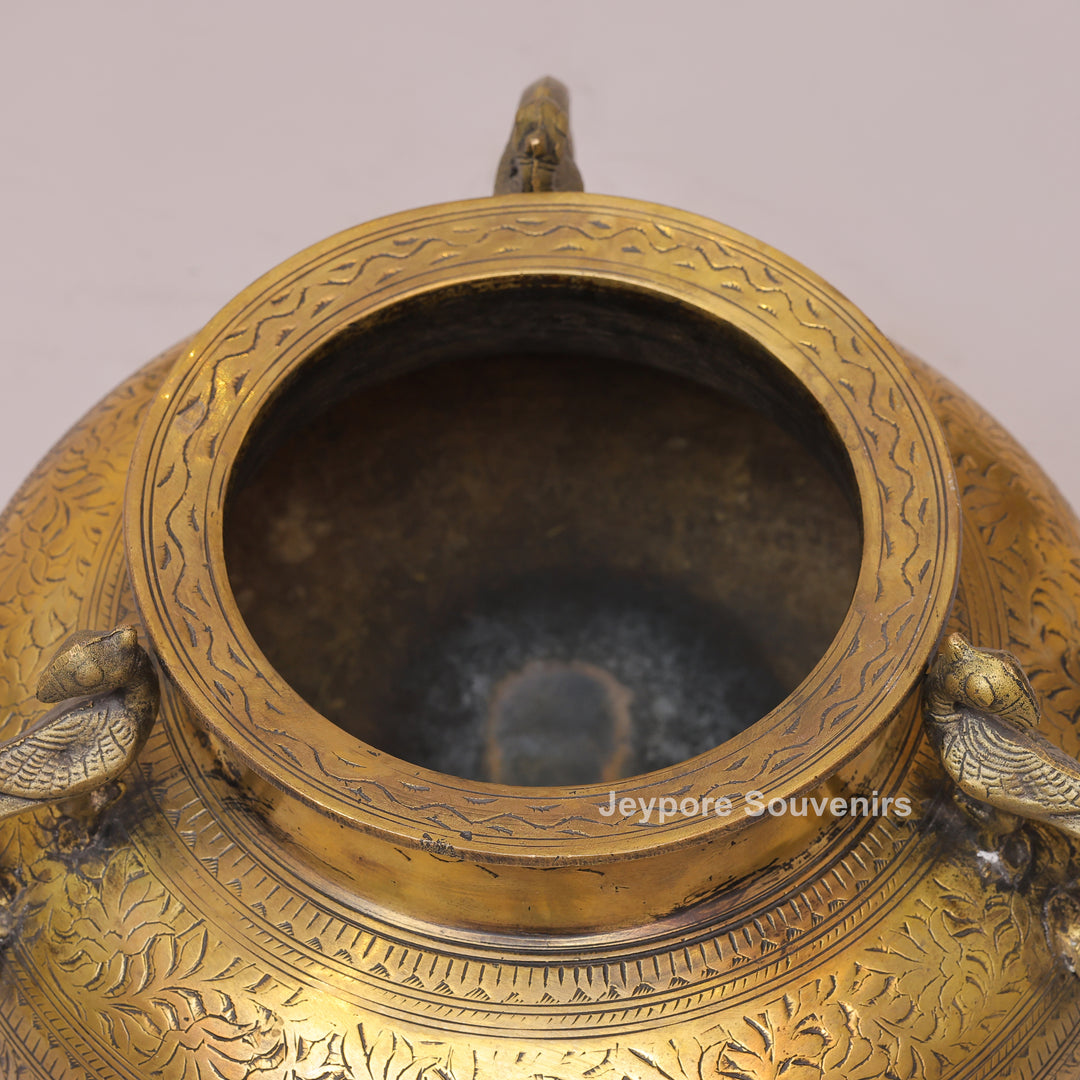 Brass Peacock Handle Decorative Planter Pot for Home Decor