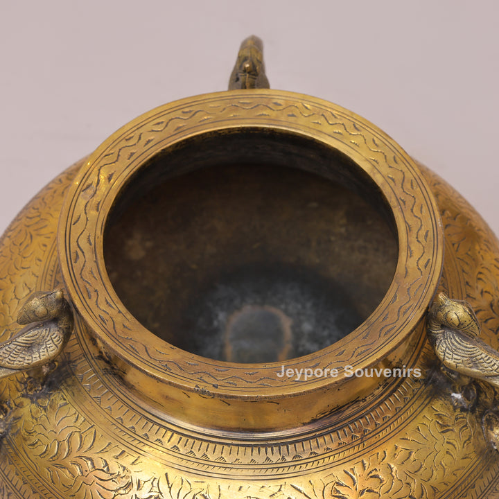 Brass Peacock Handle Decorative Planter Pot for Home Decor