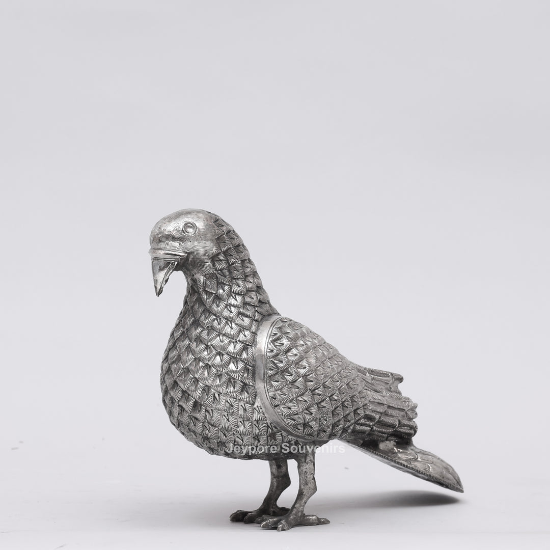 Handcrafted Silver Polished Pigeon Figurine