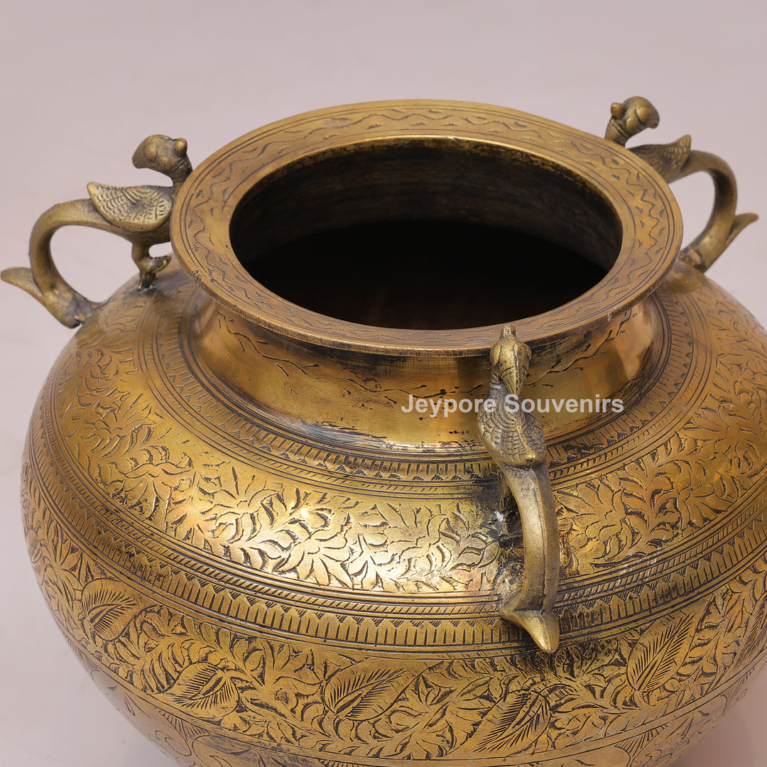 Brass Peacock Handle Decorative Planter Pot for Home Decor