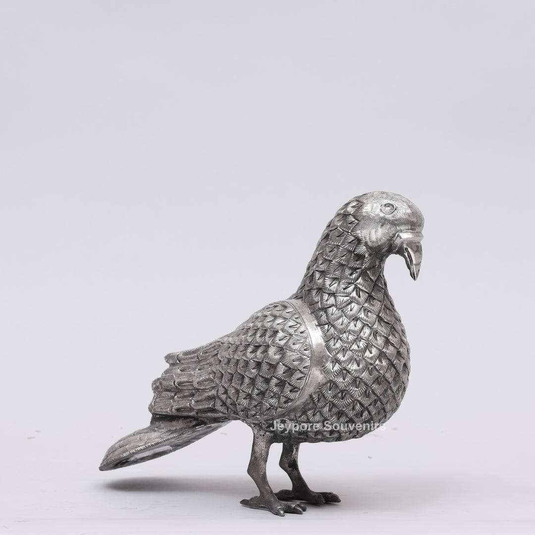 Handcrafted Silver Polished Pigeon Figurine