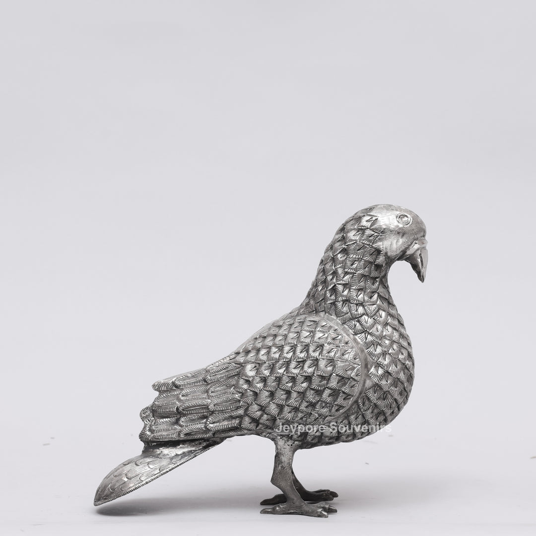 Handcrafted Silver Polished Pigeon Figurine
