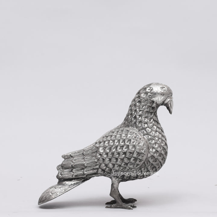 Handcrafted Silver Polished Pigeon Figurine