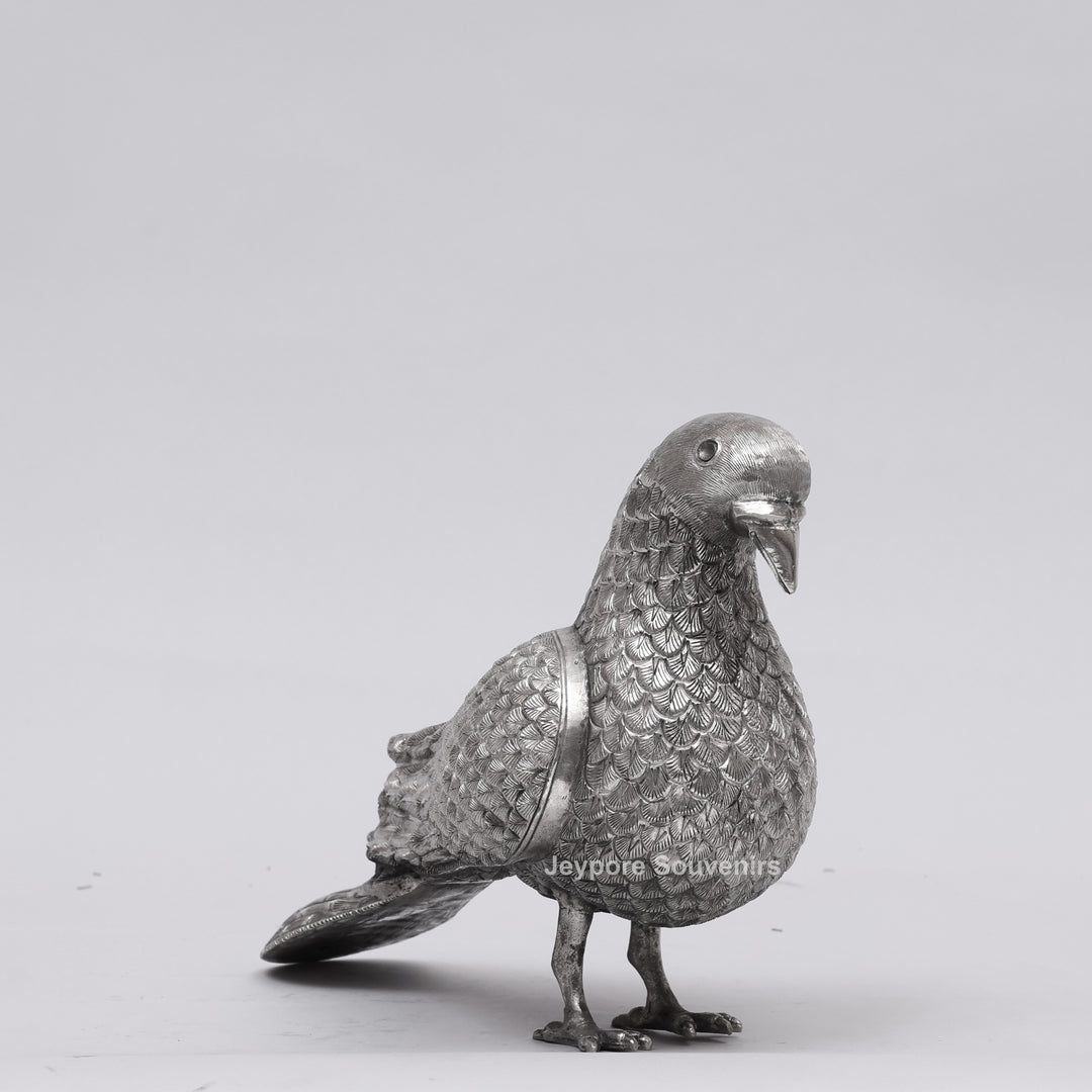 Handcrafted Silver Polished Pigeon Showpiece