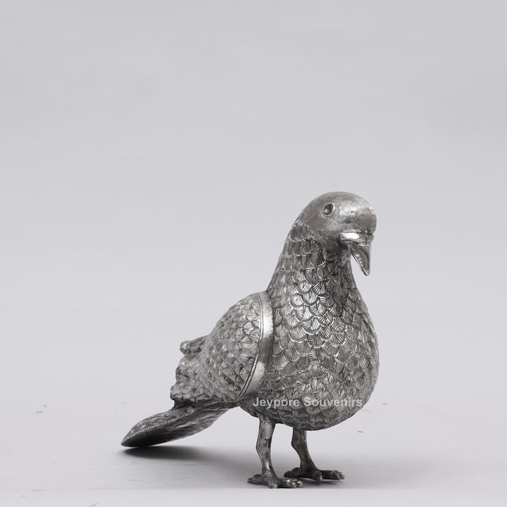 Handcrafted Silver Polished Pigeon Showpiece