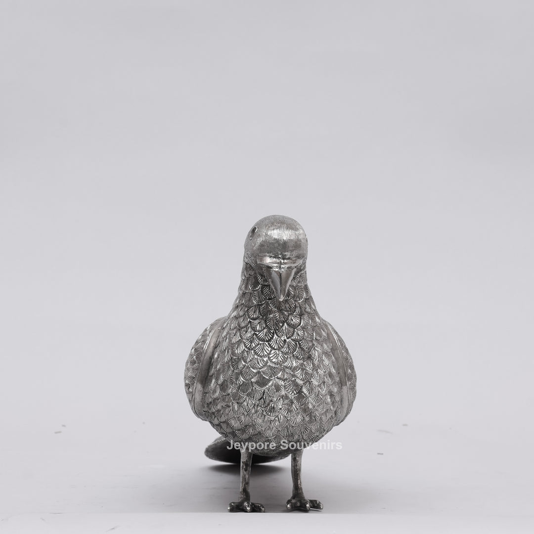 Handcrafted Silver Polished Pigeon Showpiece
