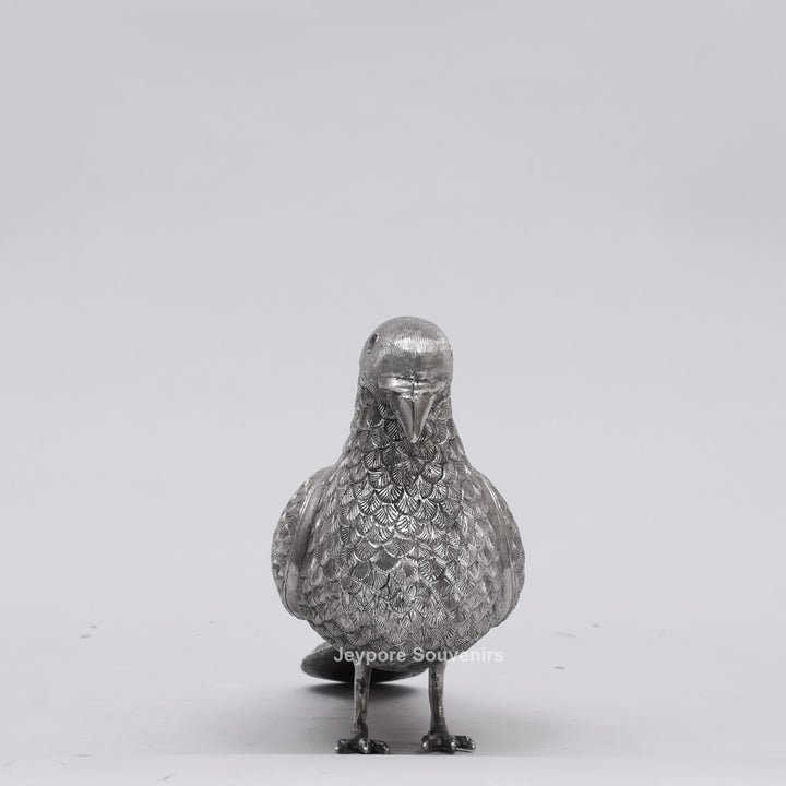 Handcrafted Silver Polished Pigeon Showpiece
