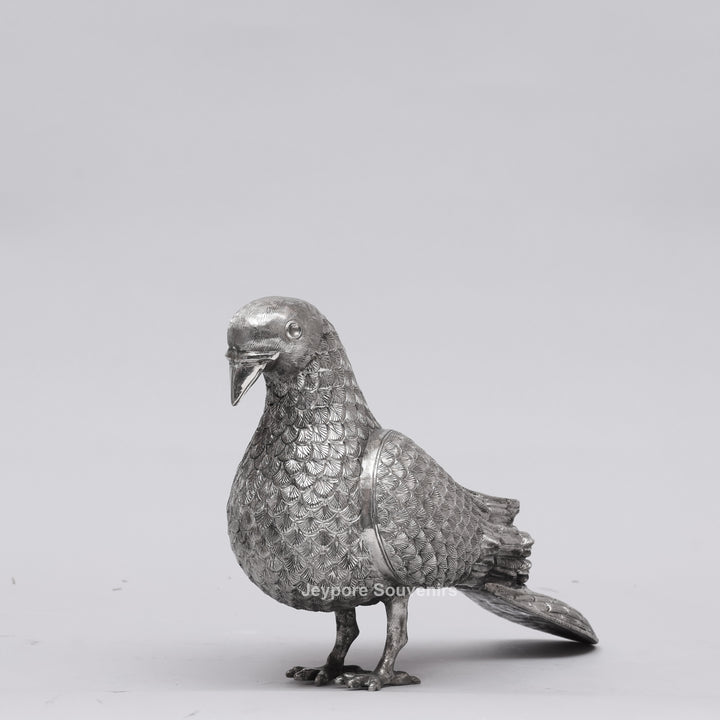 Handcrafted Silver Polished Pigeon Showpiece
