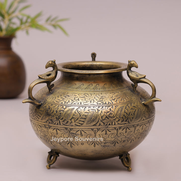 Handcrafted Engraved Brass Decorative Planter for Luxury Home Décor