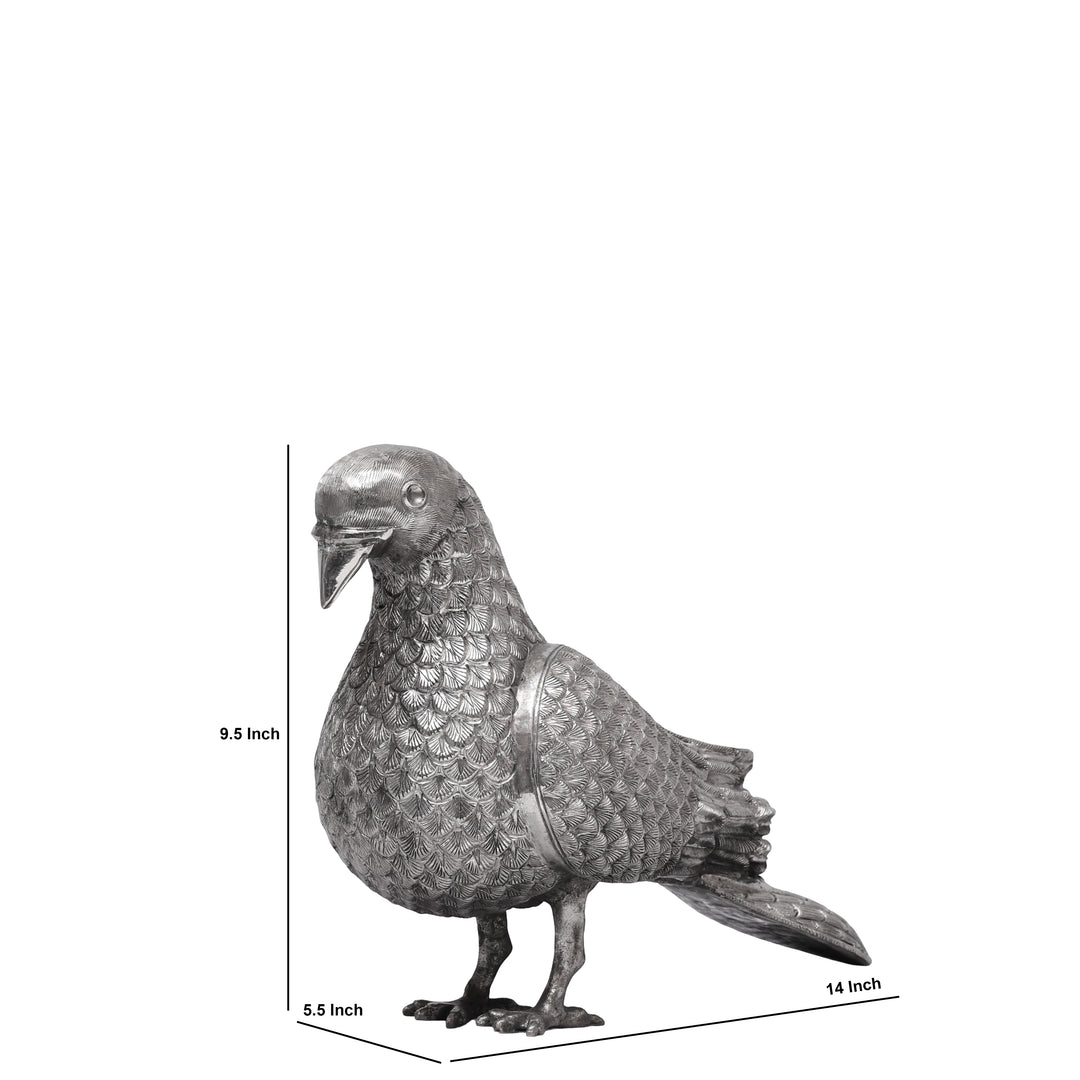 Handcrafted Silver Polished Pigeon Showpiece