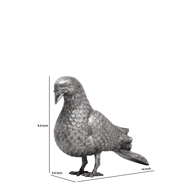 Handcrafted Silver Polished Pigeon Showpiece