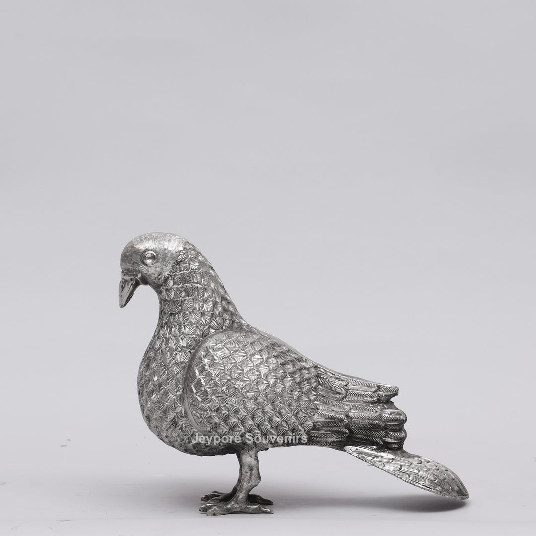 Handcrafted Silver Polished Pigeon Showpiece