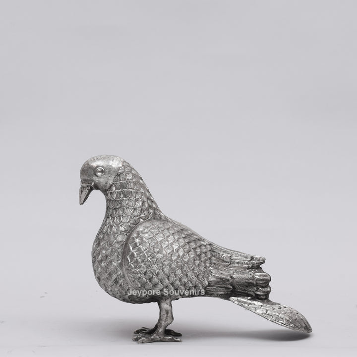 Handcrafted Silver Polished Pigeon Showpiece