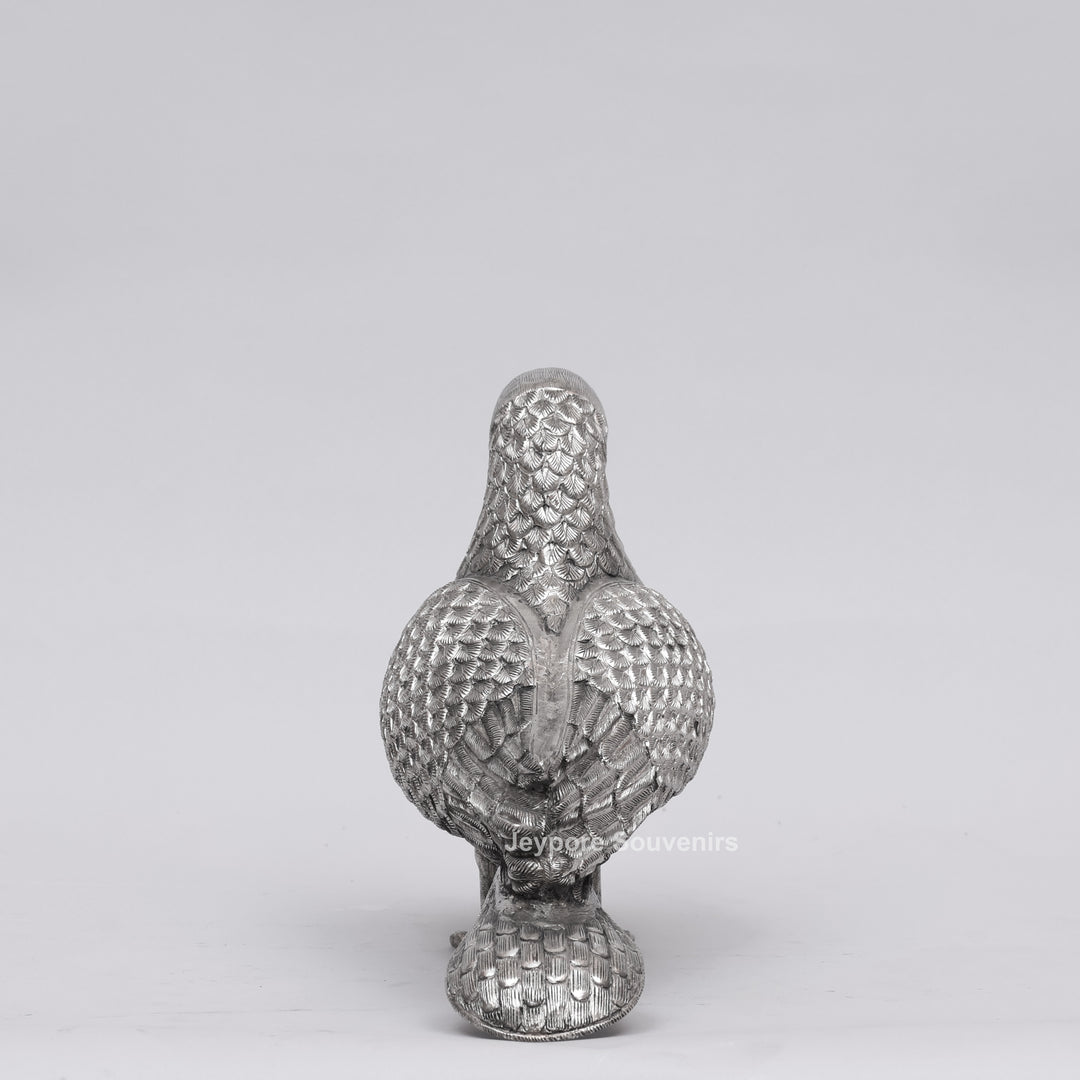 Handcrafted Silver Polished Pigeon Showpiece
