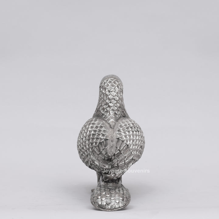 Handcrafted Silver Polished Pigeon Showpiece
