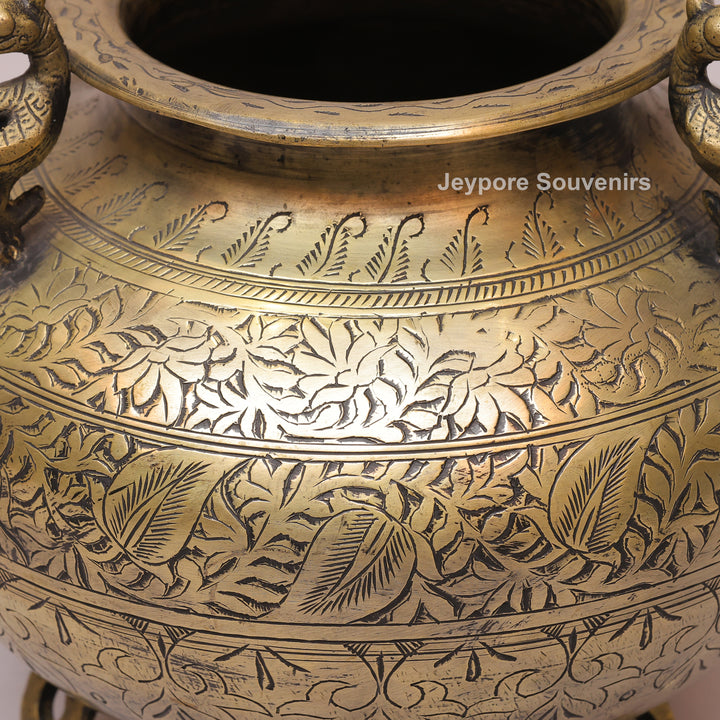 Handcrafted Engraved Brass Decorative Planter for Luxury Home Décor