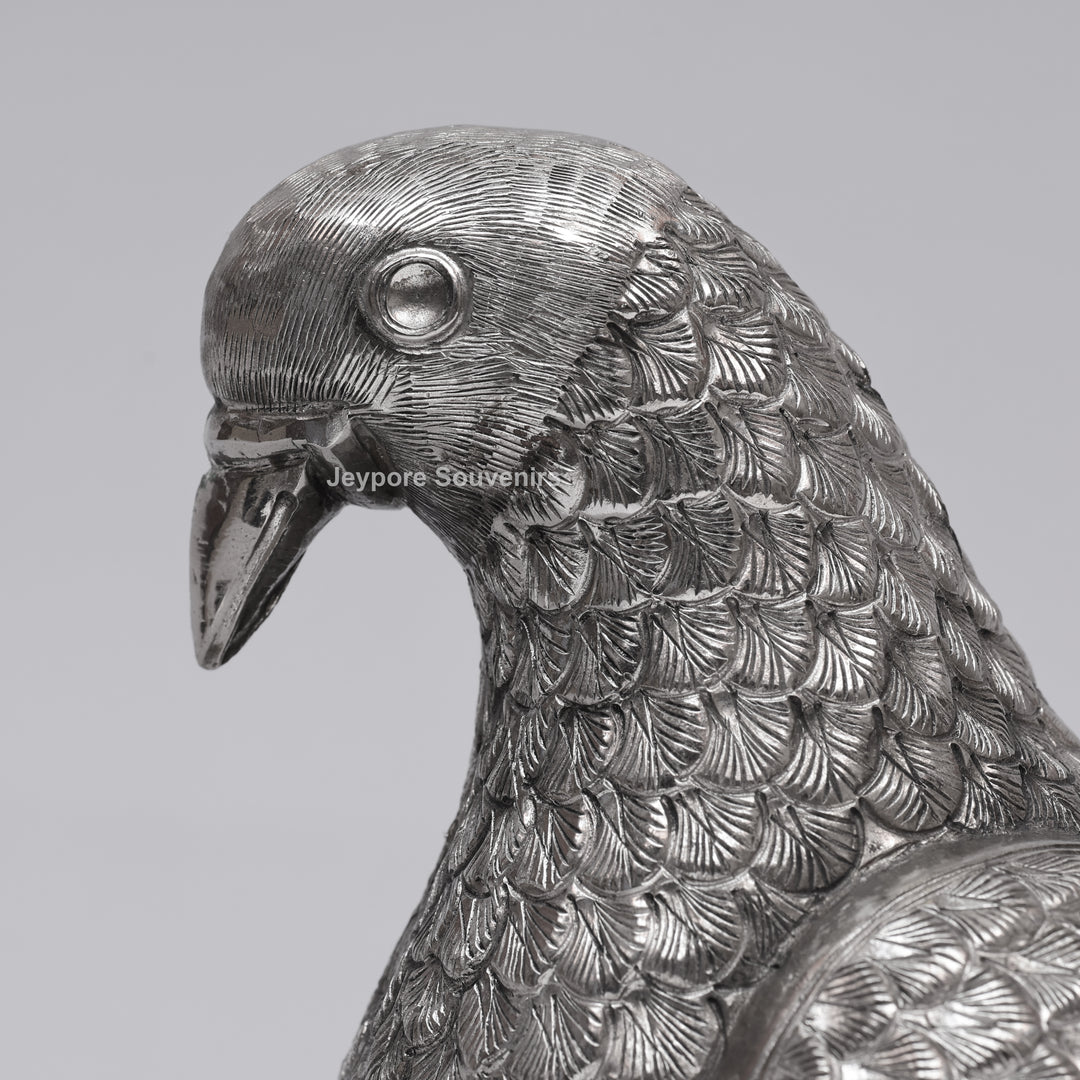 Handcrafted Silver Polished Pigeon Showpiece