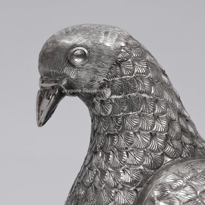 Handcrafted Silver Polished Pigeon Showpiece