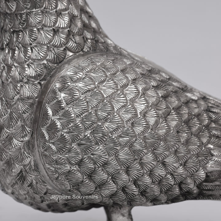 Handcrafted Silver Polished Pigeon Showpiece