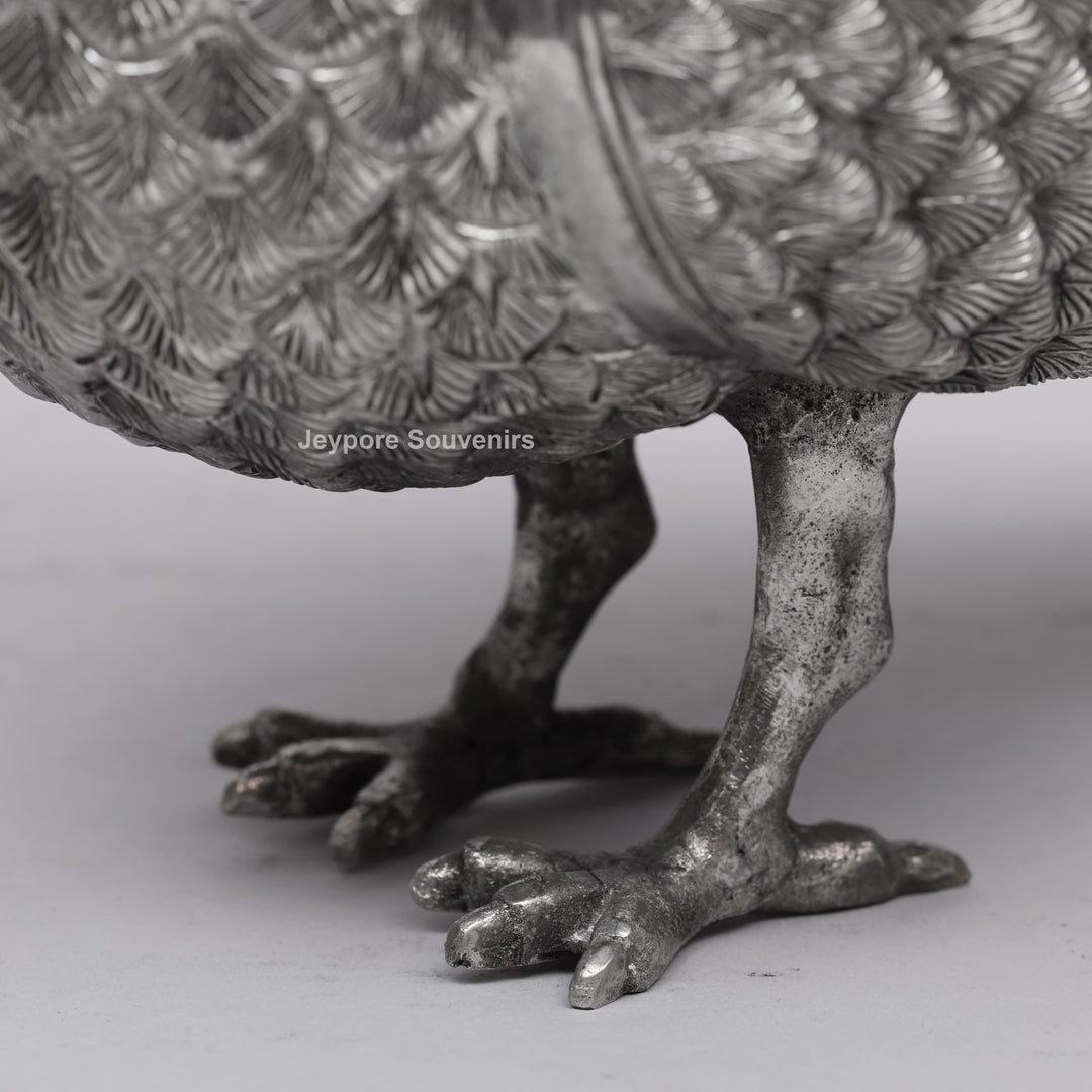 Handcrafted Silver Polished Pigeon Showpiece