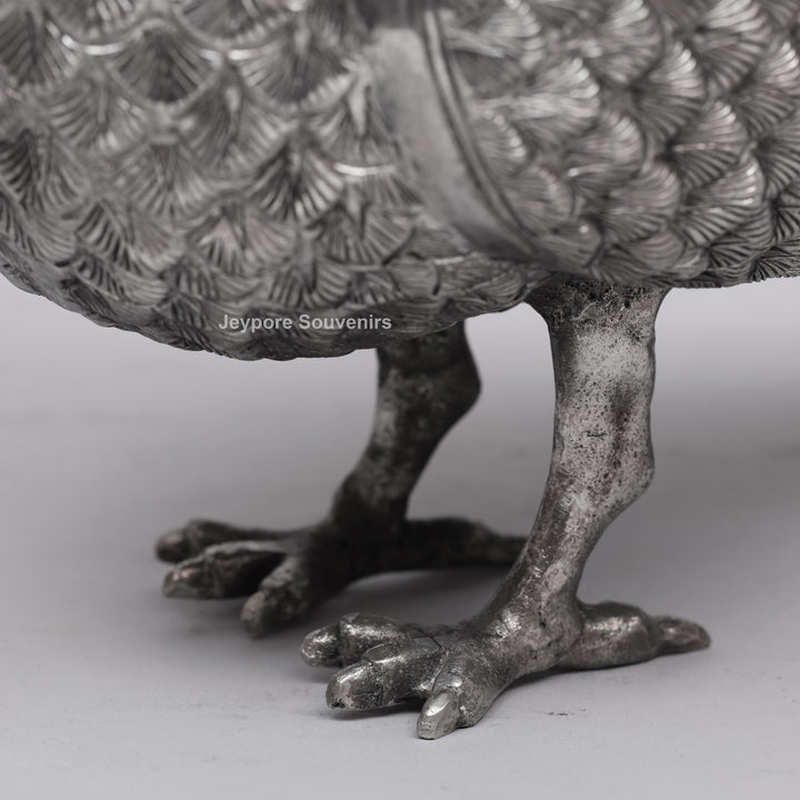 Handcrafted Silver Polished Pigeon Showpiece