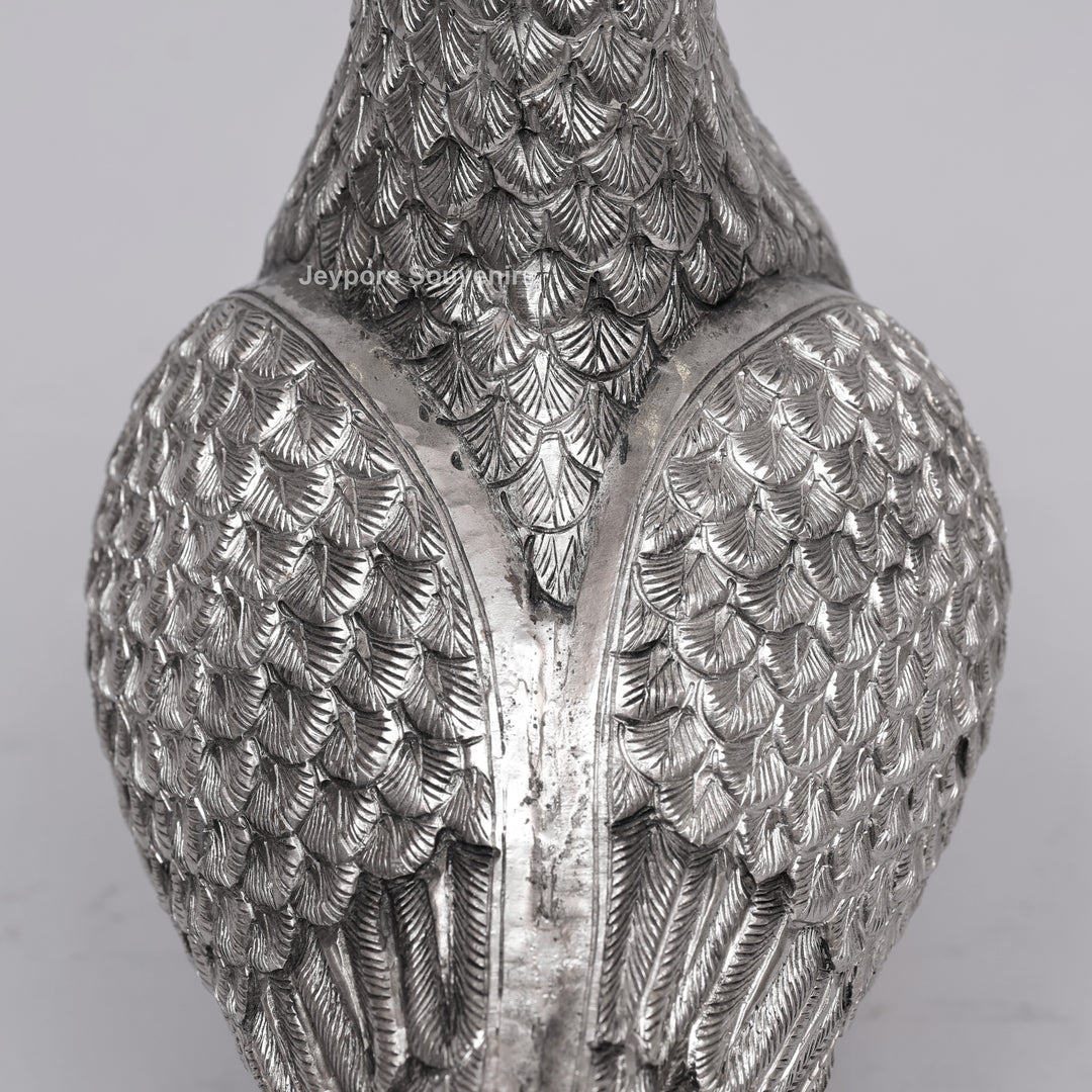 Handcrafted Silver Polished Pigeon Showpiece