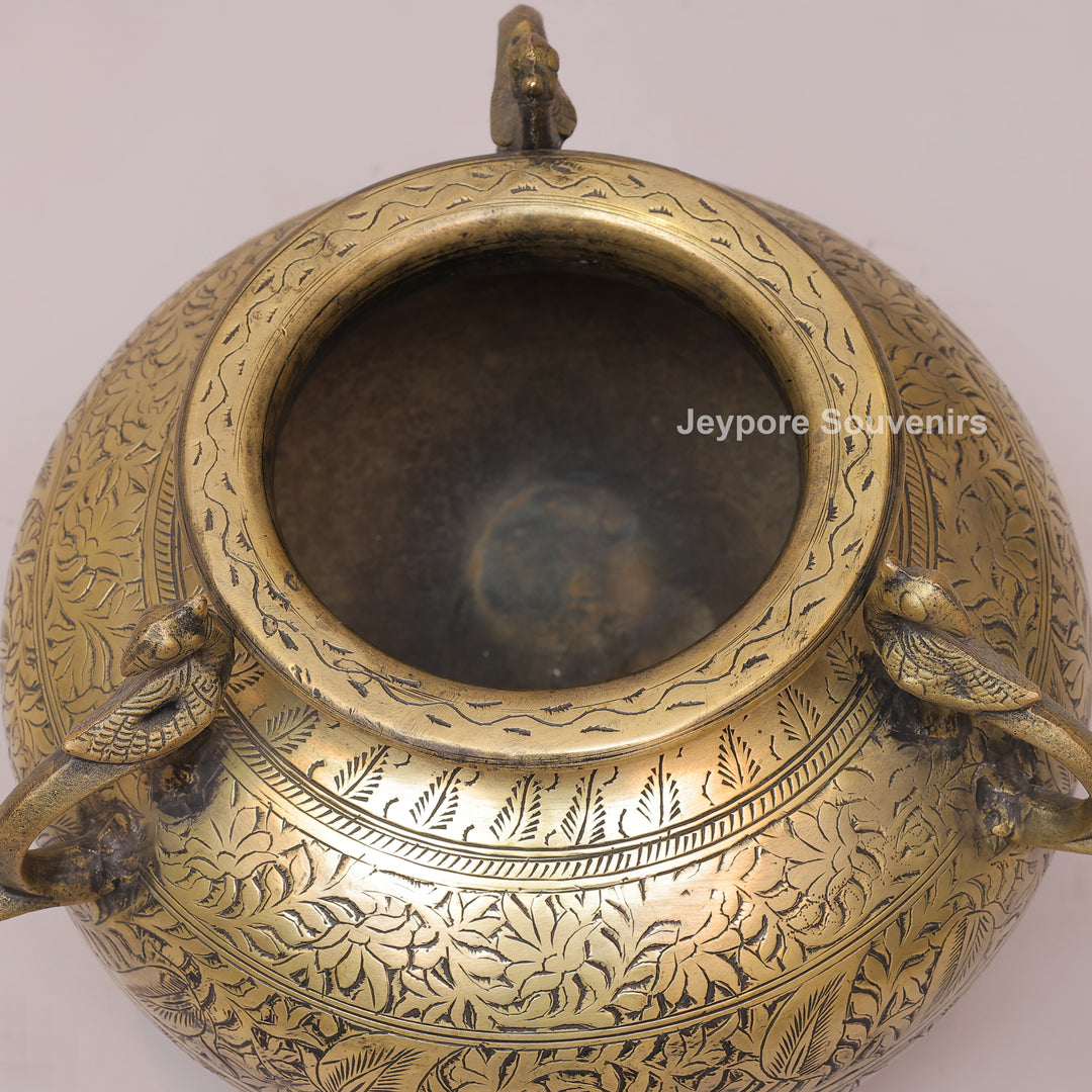 Handcrafted Engraved Brass Decorative Planter for Luxury Home Décor