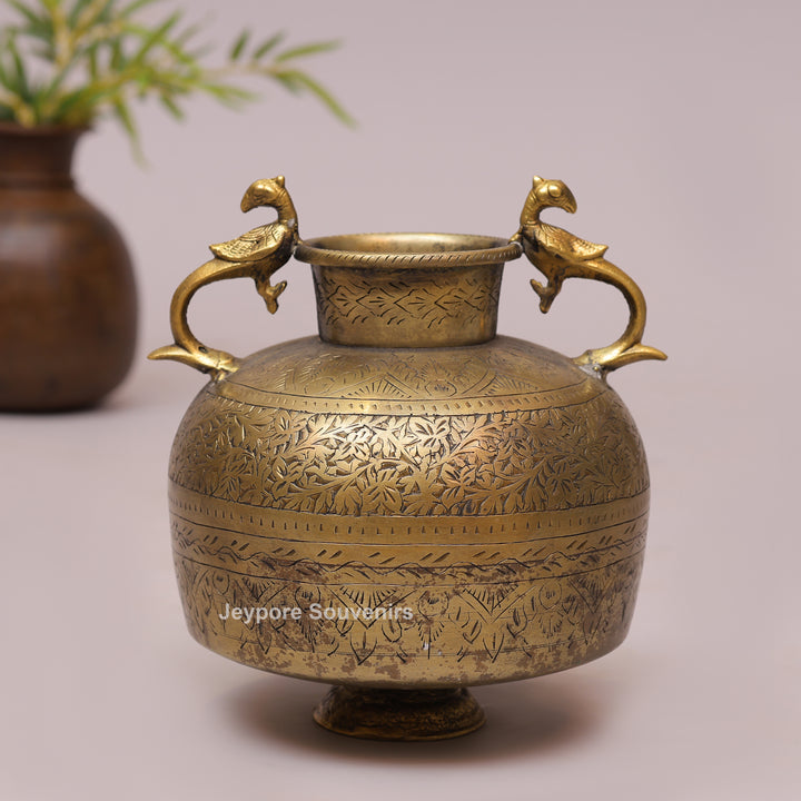 Brass Peacock Handle Decorative Pot for Luxury Home Décor