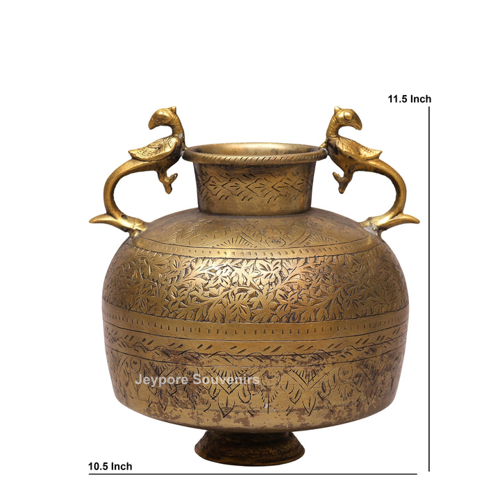 Brass Peacock Handle Decorative Pot for Luxury Home Décor